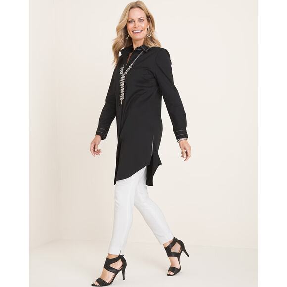 Chico's Contrast Detail Poplin Tunic Top Long Sleeve Button Blouse Size 3 16 18 - Picture 16 of 16